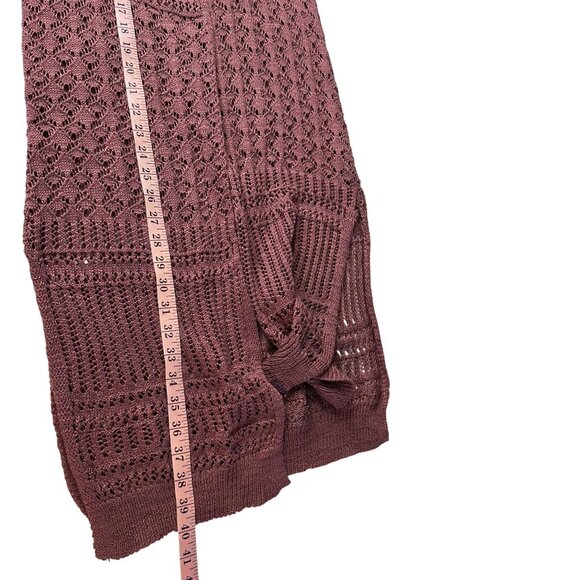 Moral Fiber Crochet Cardigan Duster Medium Open Front Dusty Rose Boho Festival - Picture 8 of 8